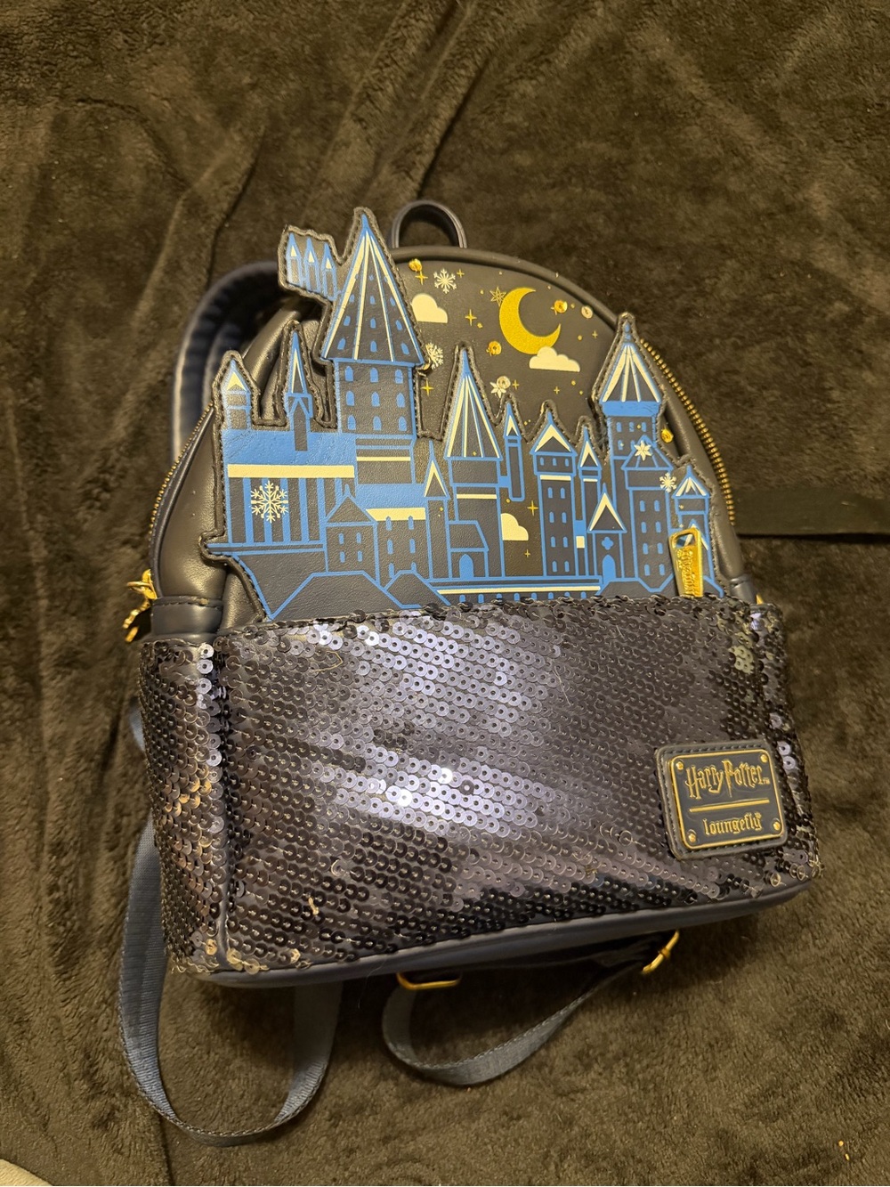Loungefly Navy & Gold Hogwarts Castle Sequin Mini Backpack